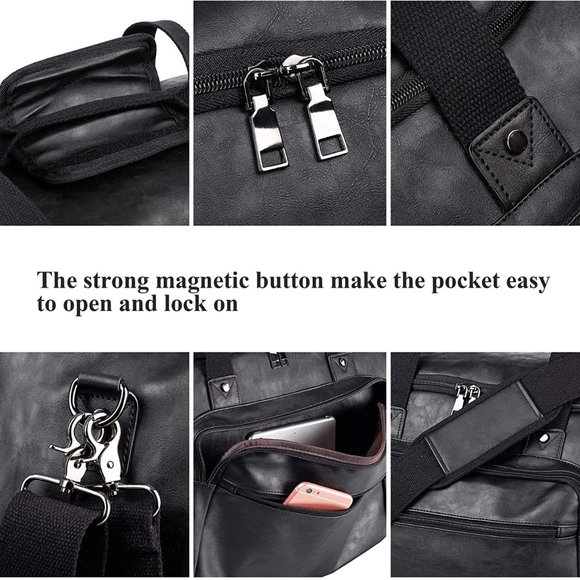 PU Leather Overnight Duffle Bag - Waterproof weekender Travel Tote - Duffel Bag - Picture 6 of 8